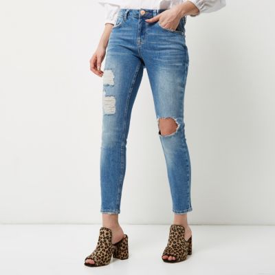 Mid blue Alannah ripped skinny jeans